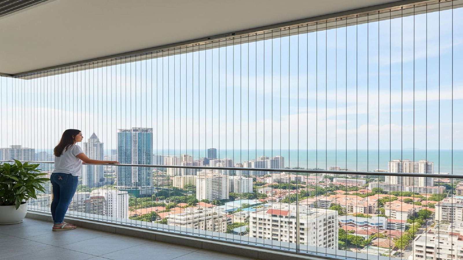 Real wide balcony invisible grill installation
